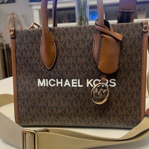 Michael Kors Brown and Tan Monogram Satchel